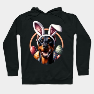 Doberman Pinscher Celebrates Easter with Bunny Ears Hoodie